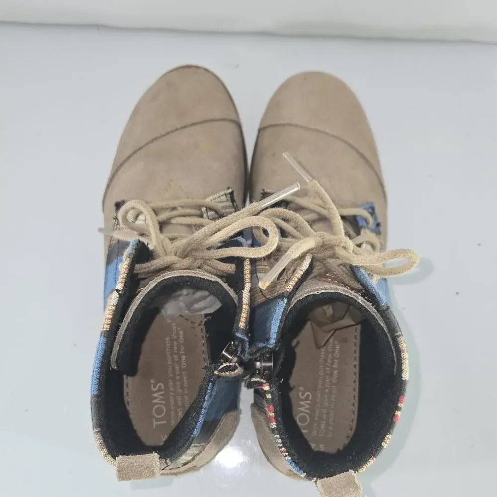 0202 TOMS Alpa Boots‎ Taupe Suede Leather Striped Colorful Women's Size 7.5W